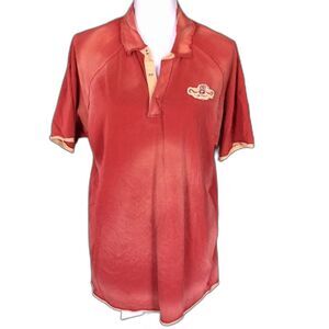 DKNY Jeans Collared Graphic Art Shirt XL  Cotton Orange Short Sleeves Men's